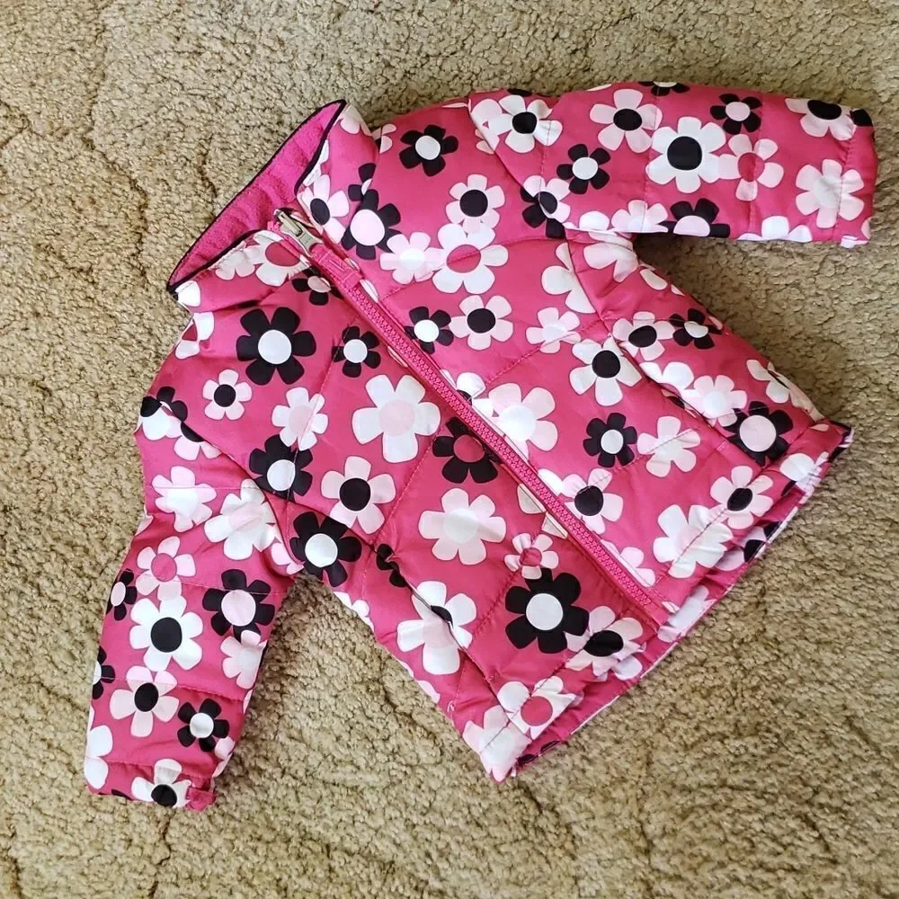 Healthtex Winter Coat Jacket - Hot Pink with Pink White Black Flowers Sz 12M
